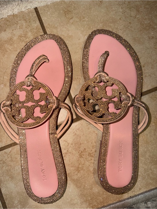 Tory Burch Shoes - Tory Burch Pink Sandals with Gold Logo Medallions